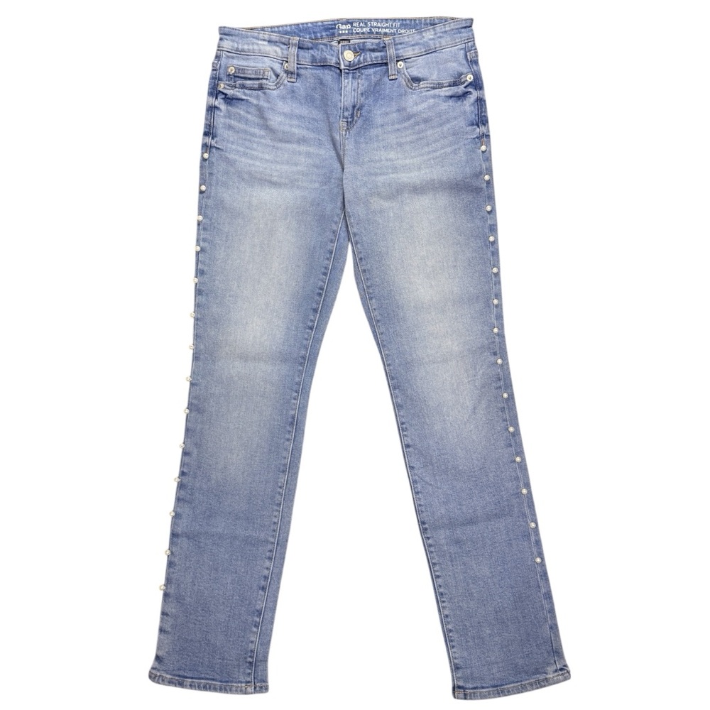 Gap Real Straight Jeans Pearl Embellished Light Wash Women’s Size 4R